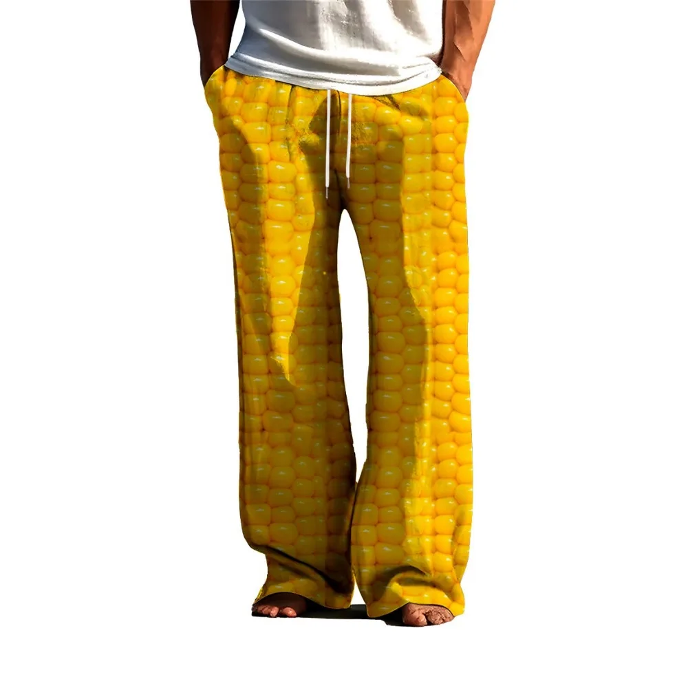 Men\'s corn kernel 3D printed pajamas, loose, comfortable, skin-friendly drawstring pajamas, suitable for all seasons