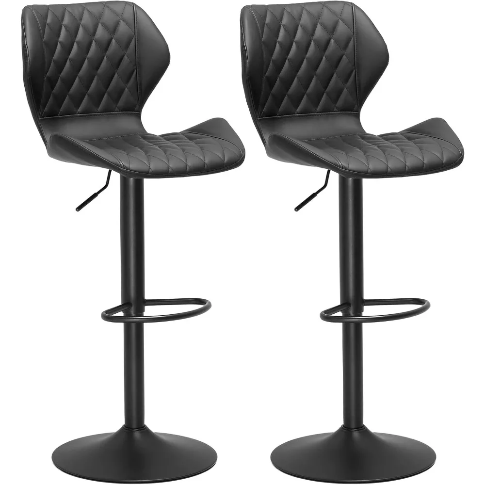 Leather Bar Stools Adjustable Height Bar Chairs Pair Swivel Barstools Breakfast Bar Stools