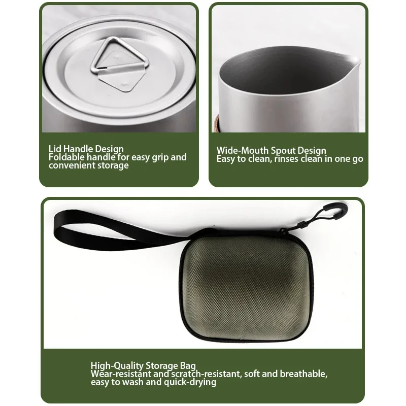 Titanium-plated Stainless Steel Portable Travel Tea Set, Including Teapot and Double-Walled Tea Cups, Lightweight Outdoor Campin gallery 4