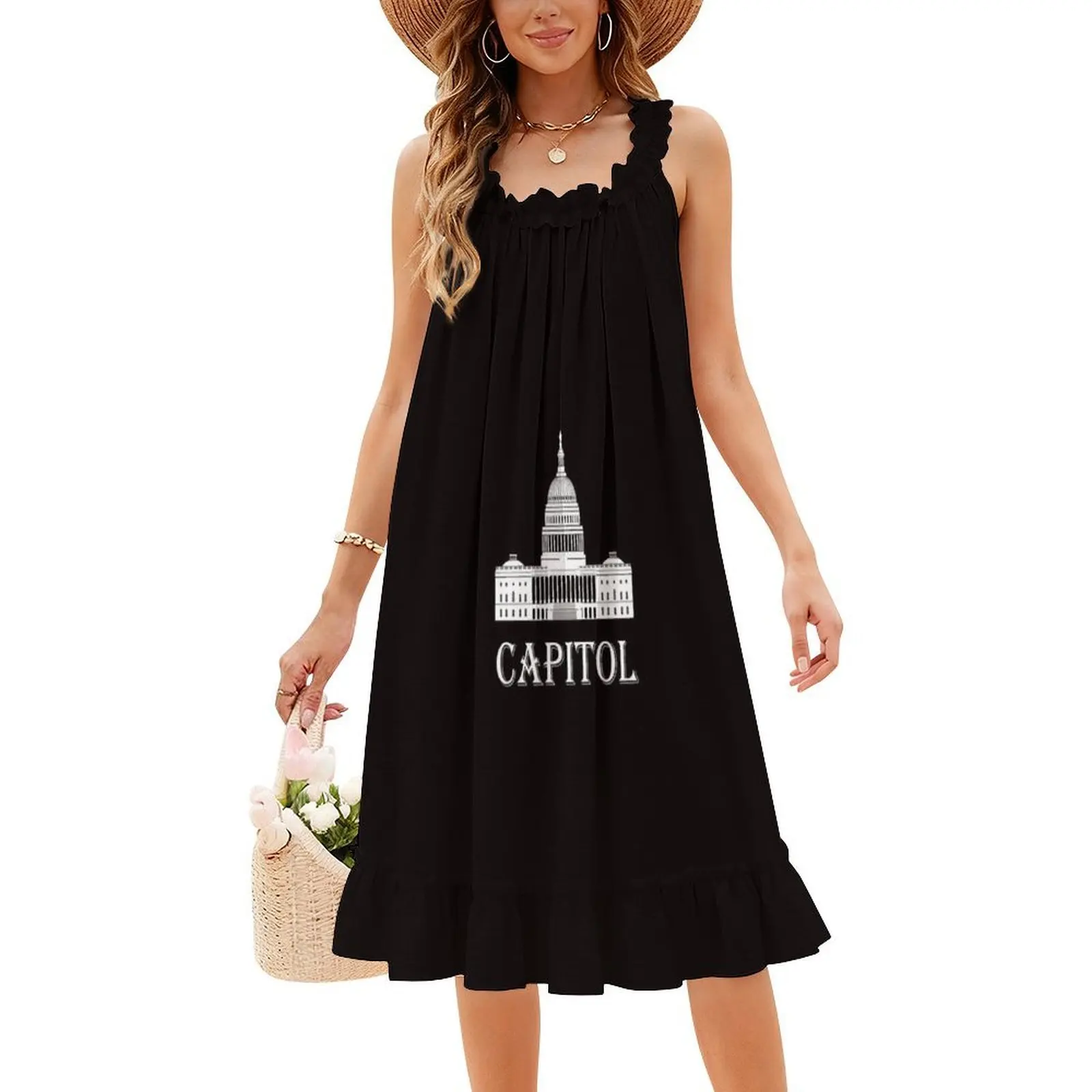 فستان كابيتول بريبي قصير للنساء على شكل حرف A فضفاض مناسب فستان يوم كاجوال ملابس نسائية كابيتول