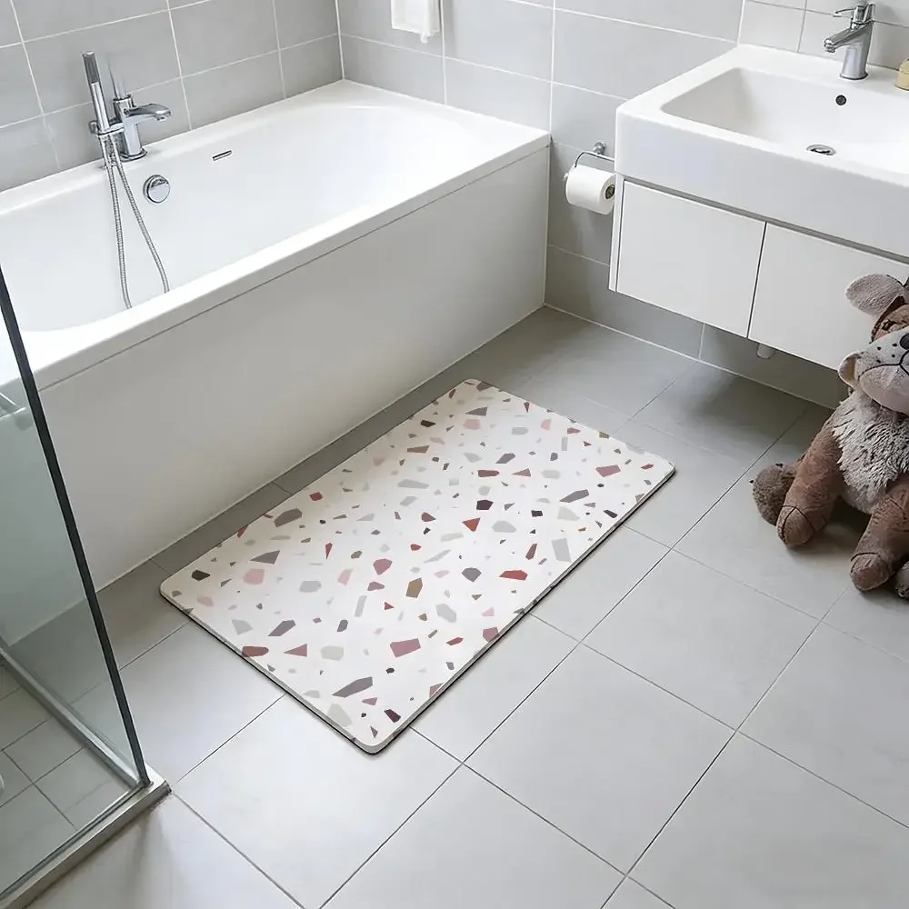 Modern Surface Terrazzo Pattern Floor Mat Absorbent Floor Mat Non-Slip Entrance Rug for Bathrooms Restrooms and Toilets