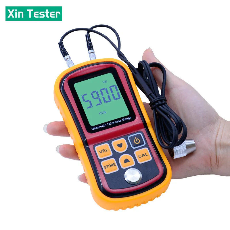 Xin Tester Digital Ultrasonic Thickness Gauge Tester LCD Display Metal Glass 1.2-225mm Sound Velocity Meter 0.1mm Resolution