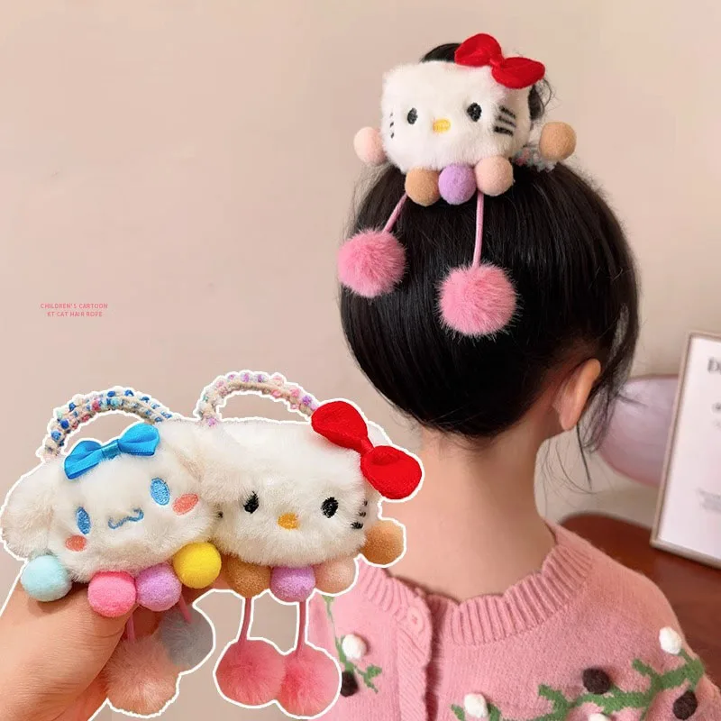 Sanrio Plush Elastic Kuromi Cinnamoroll Hair Bands Cute Anime Cartoon New Fashion Girls Hair Accessories Ornaments Hair Tie Gift