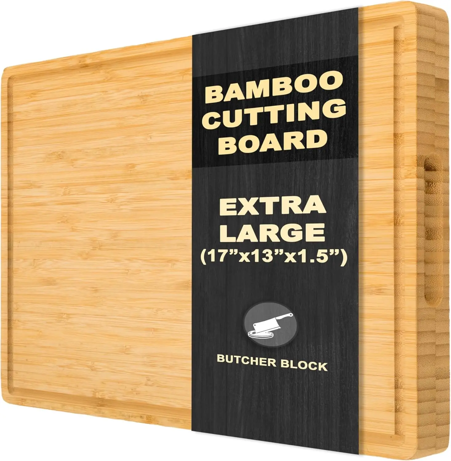 

Extra Thick Bamboo Wooden Cutting Board 17 x 13 x 1.5 Inch – Kitchen Chopping Block with Juice Groove, Heavy Duty Wood