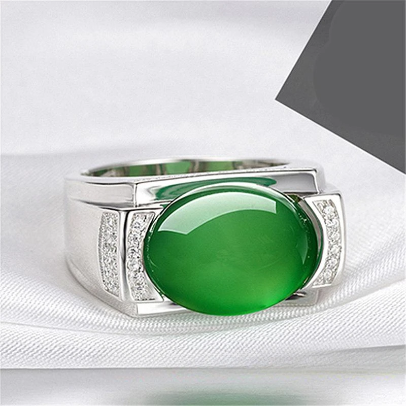 Bague en Jade vert pour hommes et femmes, calcédoine, cadeaux, pierres précieuses, bijoux porte-bonheur, Zircon, cristal naturel, amulette, charme