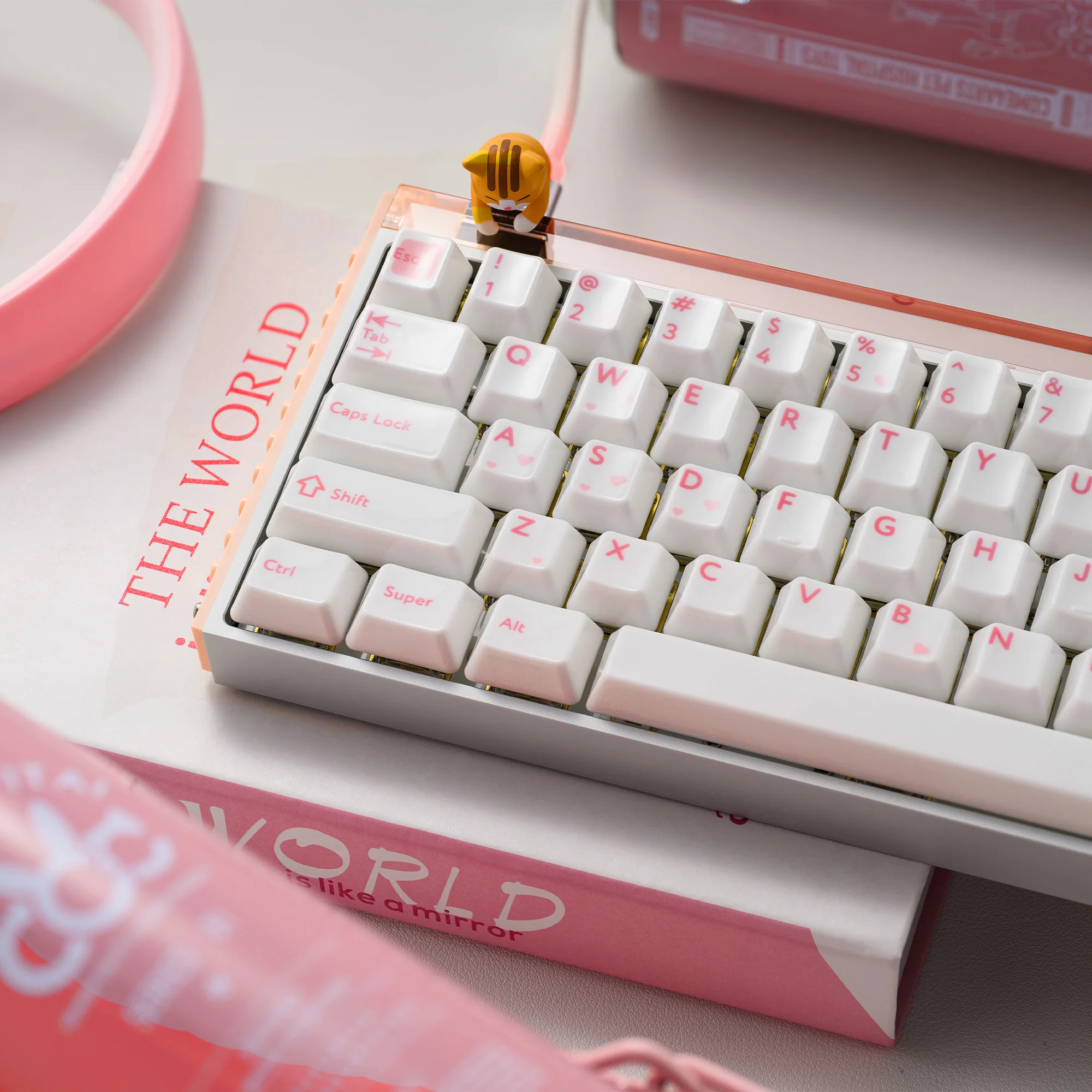XVX Ceramic Keycaps with Pink Characters, Ultra Smooth Surface, Cherry Profile Keycap For Cherry MX Mechanical Keyboard 120 Keys