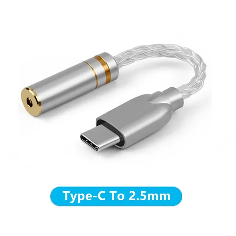 USB C Connector To 2.5 4.4 3.5 Jack Audio Cable Pure Silver Wire Type-C 2.5mm 3.5mm 4.4mm Convert Male Female Adapter DAC Chip