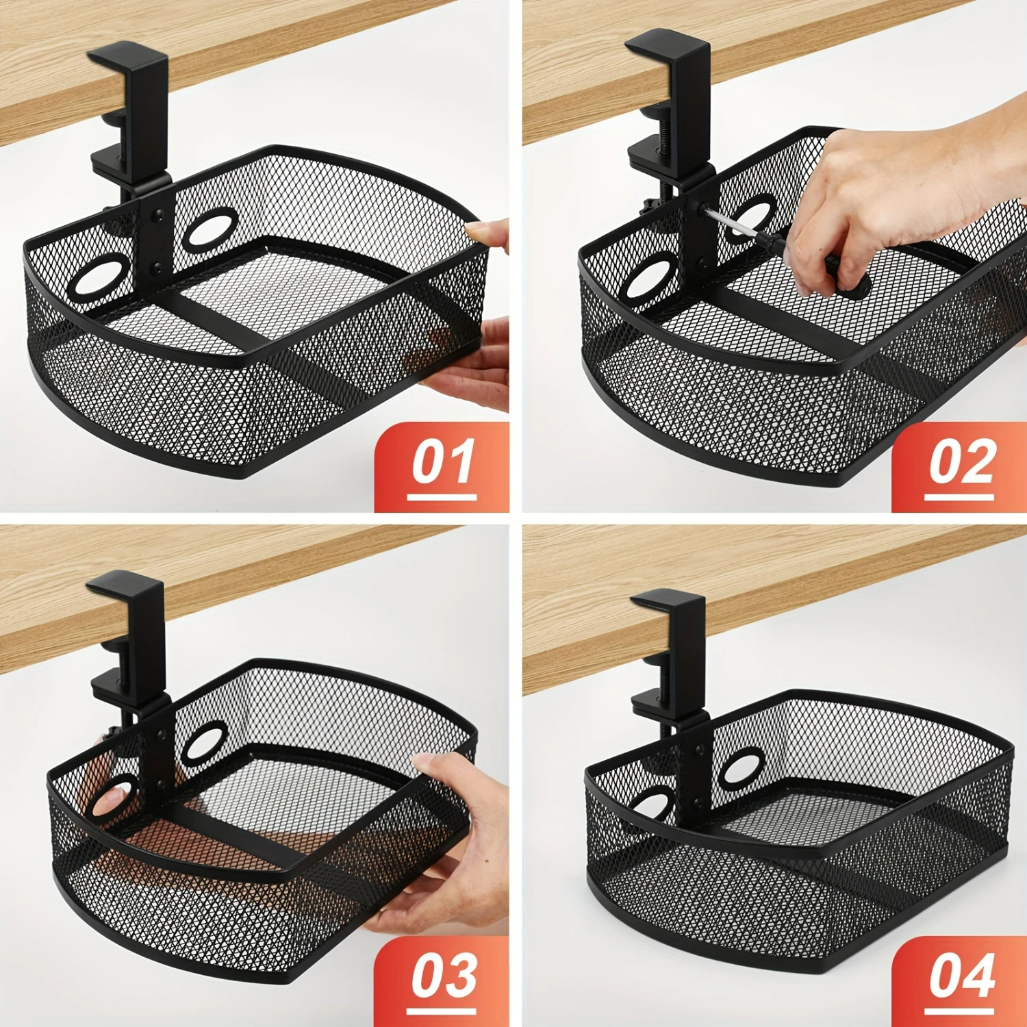 

Hidden Fully Equipped Mesh Under Desk Organizer with 360 Spin Storage Box for Home Office - Convenient, Compact, and Versatile S