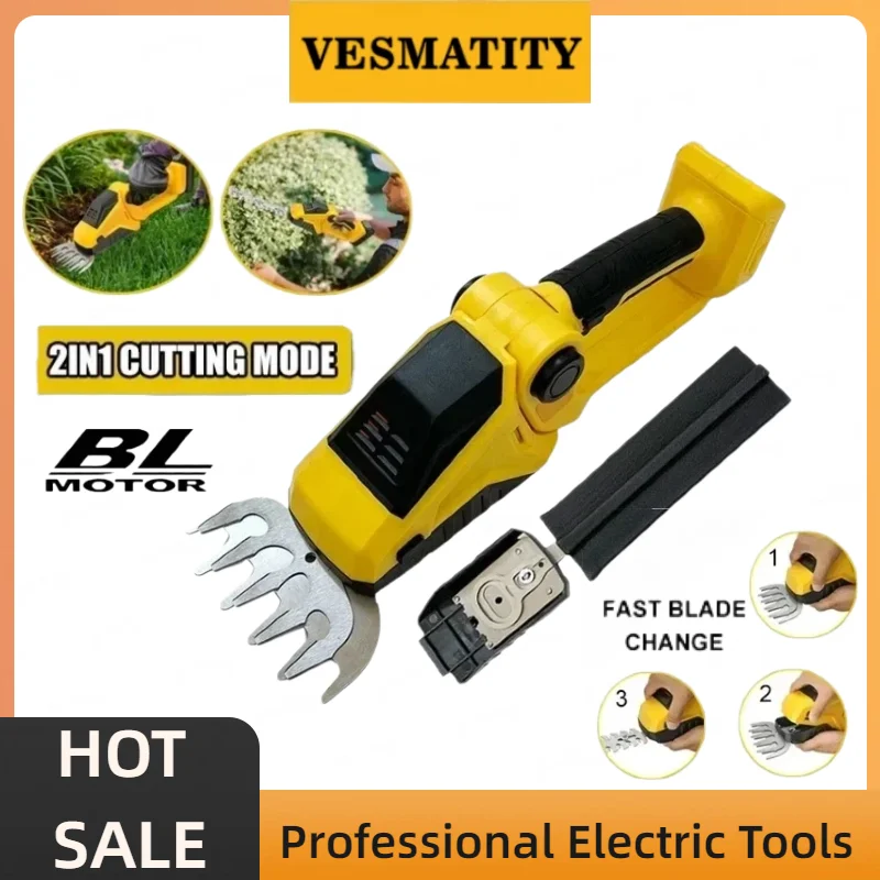 Handheld 2 in 1 Electric Hedge Trimmer Grass Shears Garden Tool Cordless Hedge Trimmer For Dewalt Battery