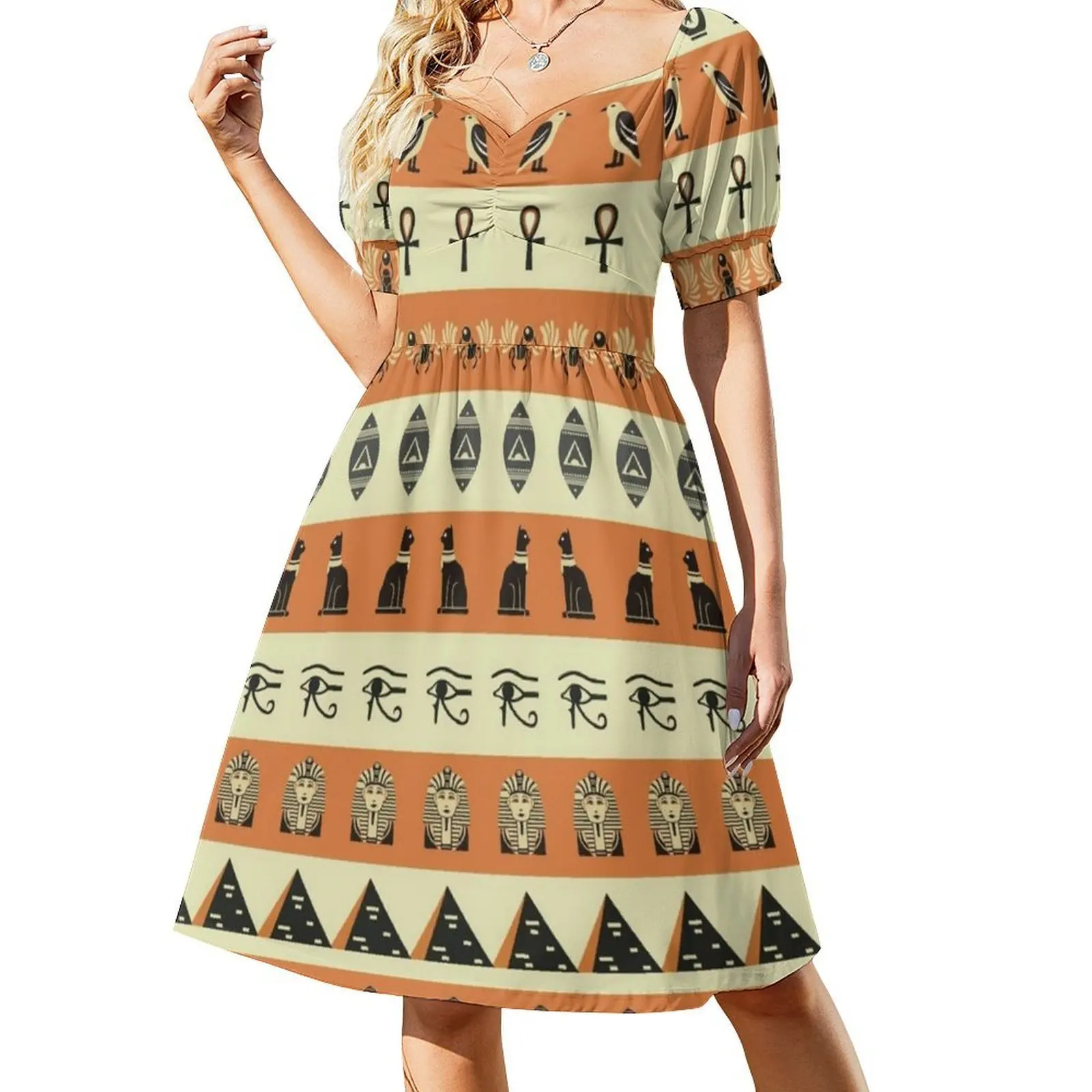 فستان حفلات نسائي أنماط قديمة ملابس خروج عصرية مطبوعة ملابس نادي للإناث قبر مصري قديم توتخ آمين #2