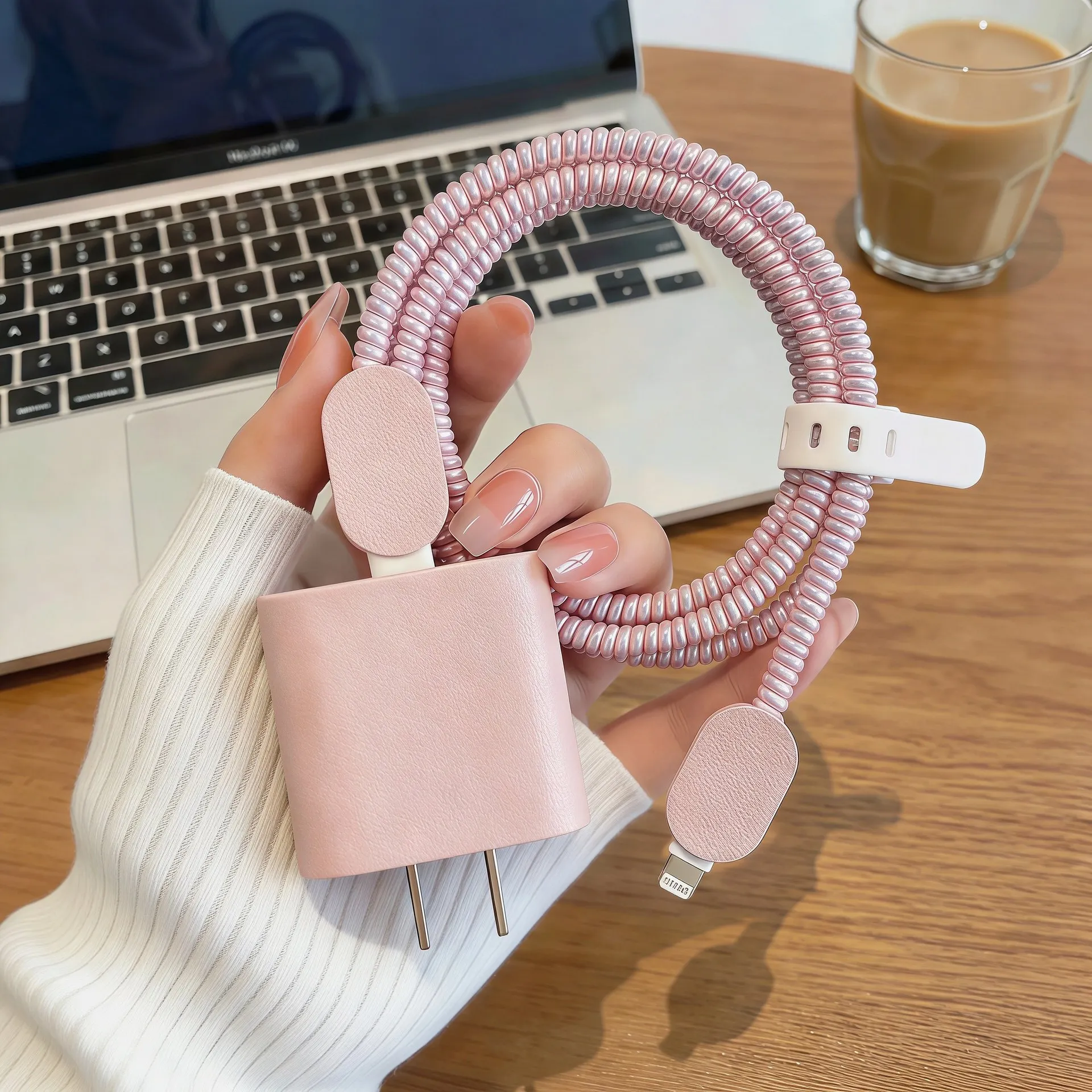 

5pcs/set Faux Leather Cable Cord Case for iPhone 15 16 17 18W 20W Lychee Pattern Texture Fast Charge Cable Winder Accessories