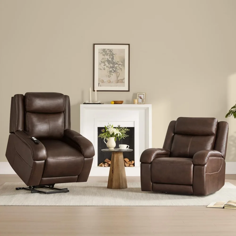 كرسي رفع كهربائي من الجلد الطبيعي لكبار السن مع الحرارة والتدليك، كراسي رفع مسطحة كهربائية مع مسند رأس كهربائي #3