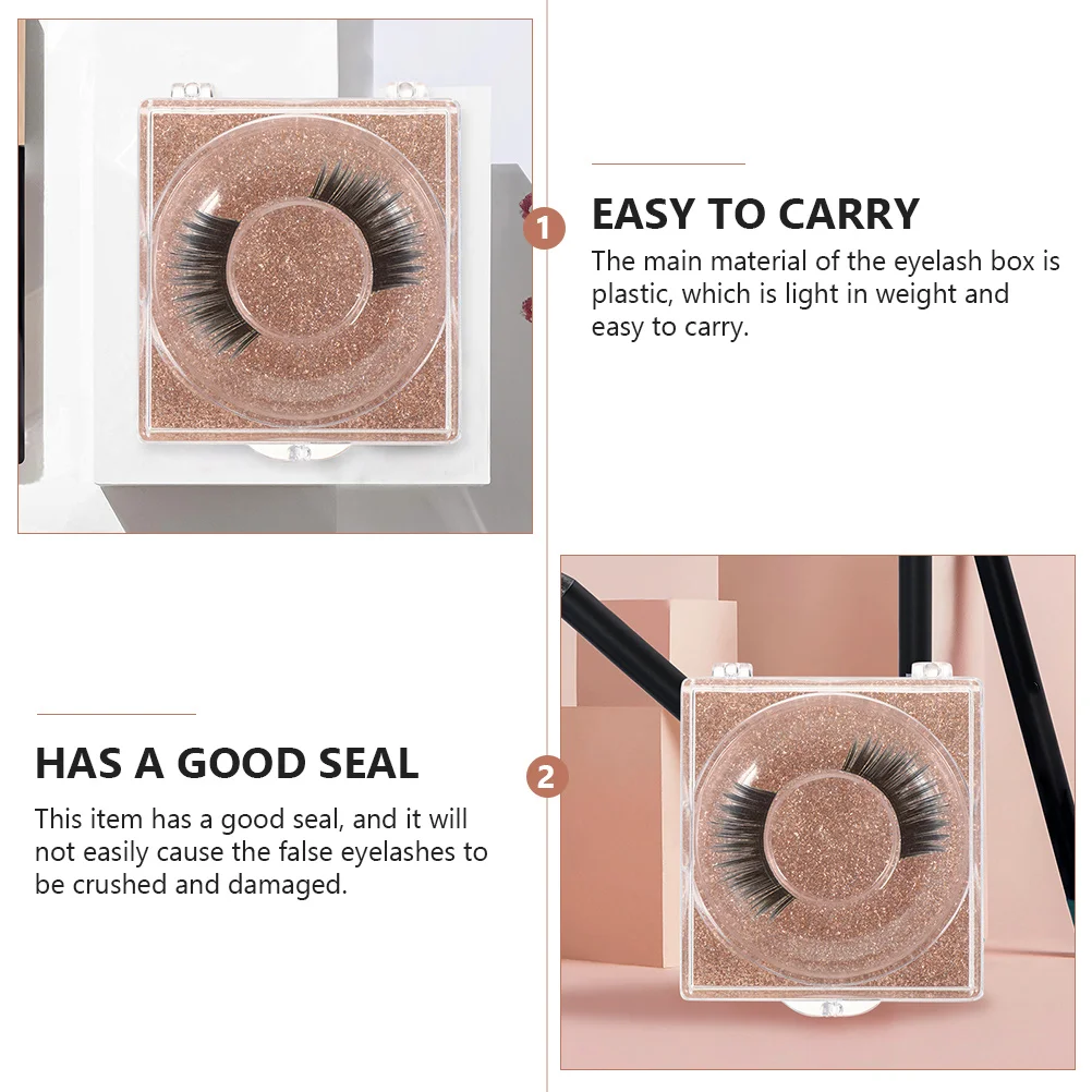 12Pcs Transparent False Eyelash Organizer Boxes Glitter Square Eyelash Storage Case Plastic Lash Holder Lash Tray