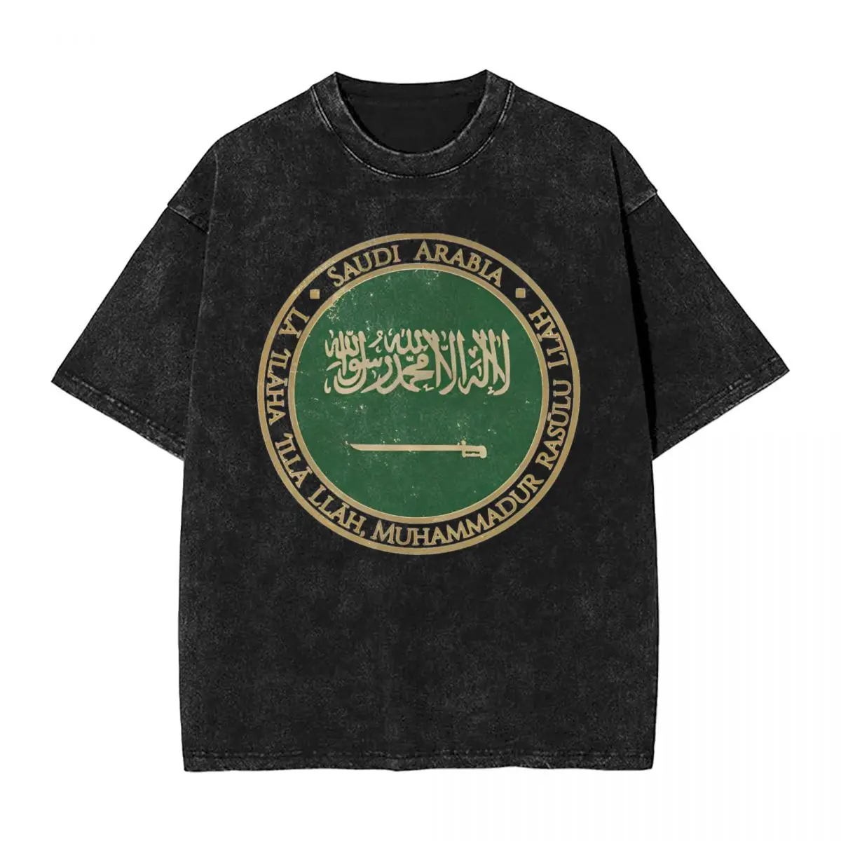 Vintage Kingdom Of Saudi Arabia Asia Asian Flag T Shirts Hip Hop Washed Short Sleeve Oversize T-Shirts Tops Streetwear Tee Shirt