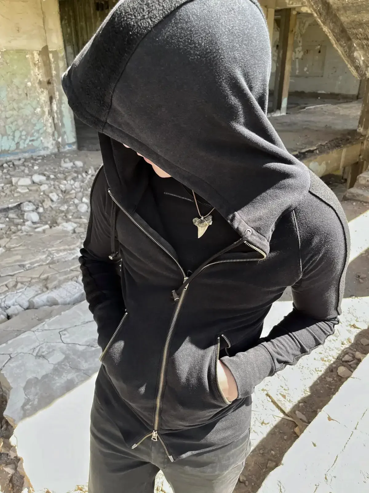 Men Dark Punk Classic Boxing Hoodie Suede Patchwork Sweatshirt Unisex Top Vintage Gothic