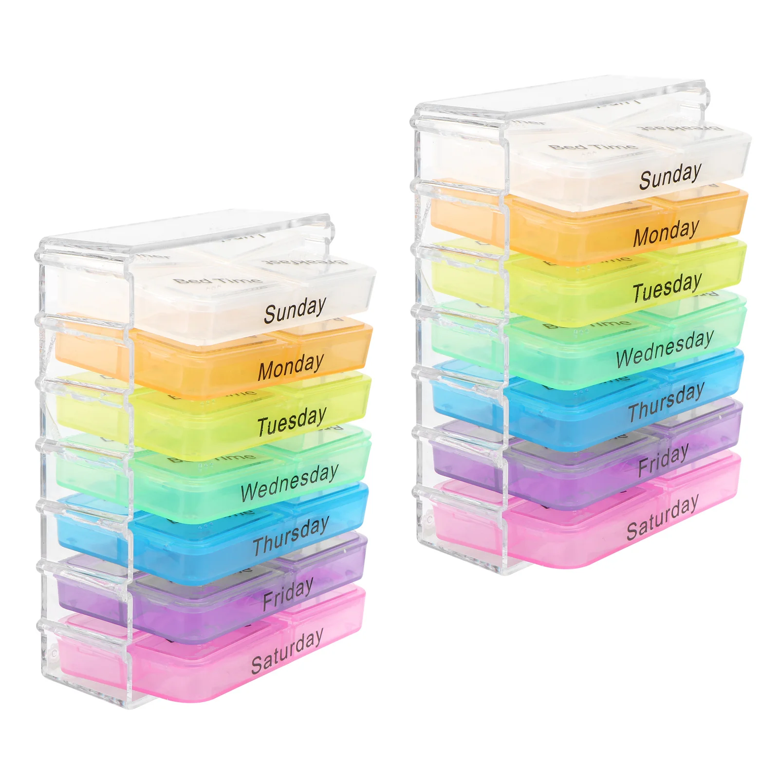 

2 комплекта портативного органайзера для таблеток для путешествий, 14 отделений, сложенный футляр для хранения лекарств, герметичный контейнер для хранения, портативный для улицы