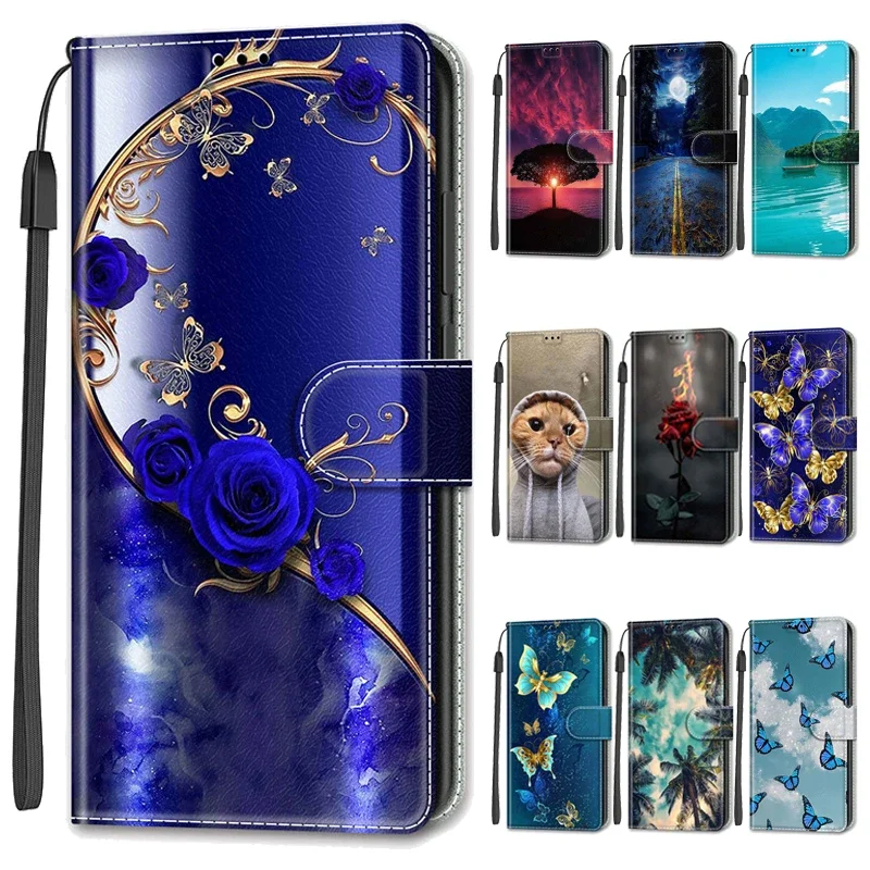 Wallet Leather Phone Case For Samsung Galaxy A15 A05 A05s A25 A24 A14 4G A34 A54 5G Magnetic Flip Cover Stand Book Painted Cases