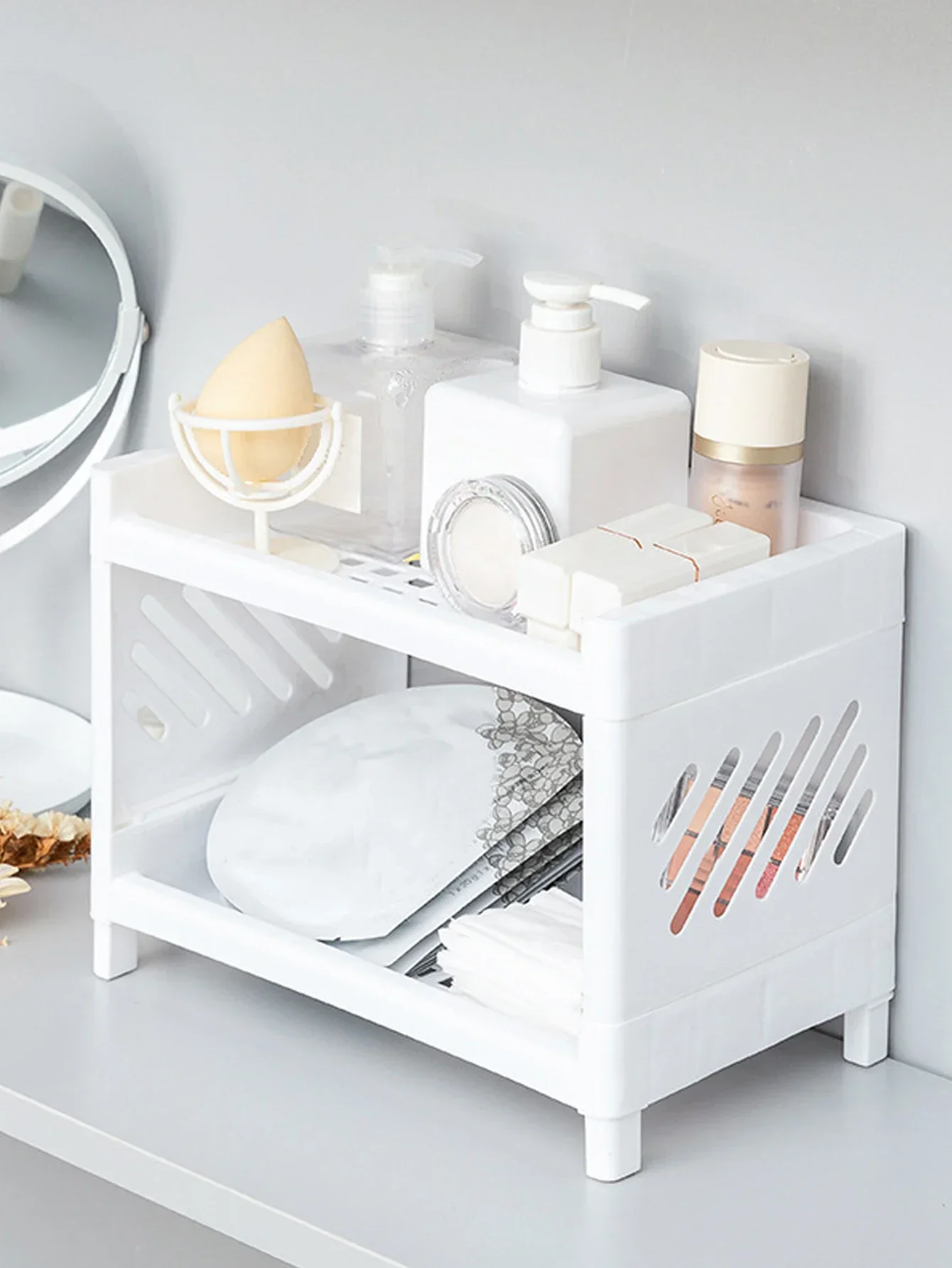 Minimalist Desktop Double-Layer Storage Rack White Student Dormitory Clutter Office File Makeup Organizin Dressing Table Skin