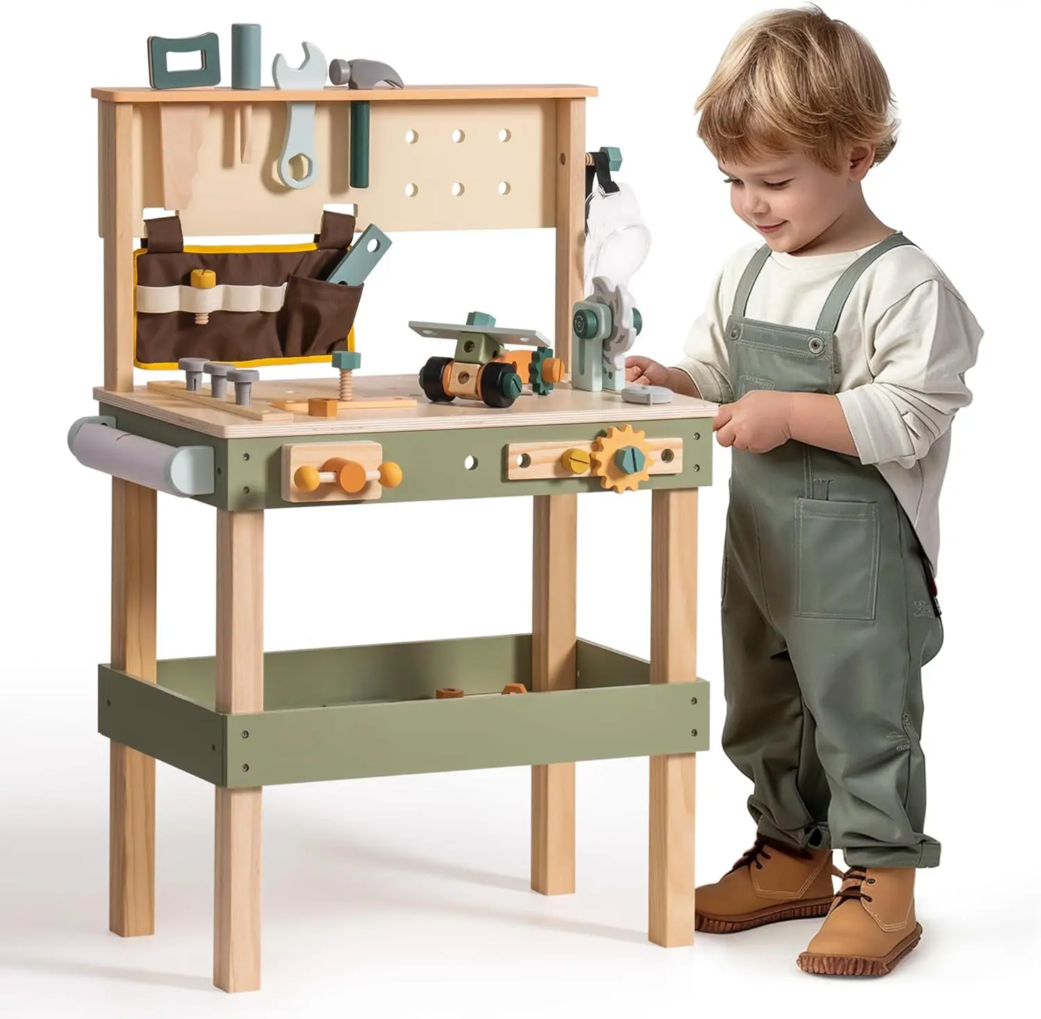 Robud-Wooden Kids Tool Bench Toy, Play Workbench com cinto de ferramentas, papel de desenho para construção, perfeito para crianças, idades 3-5