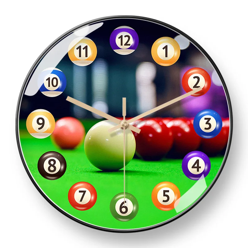 Billiard Room Radio Clock Wall Clock Billiards Hall Decoration Supplies Clock High Color Value Art Quartz Clock Punch-free