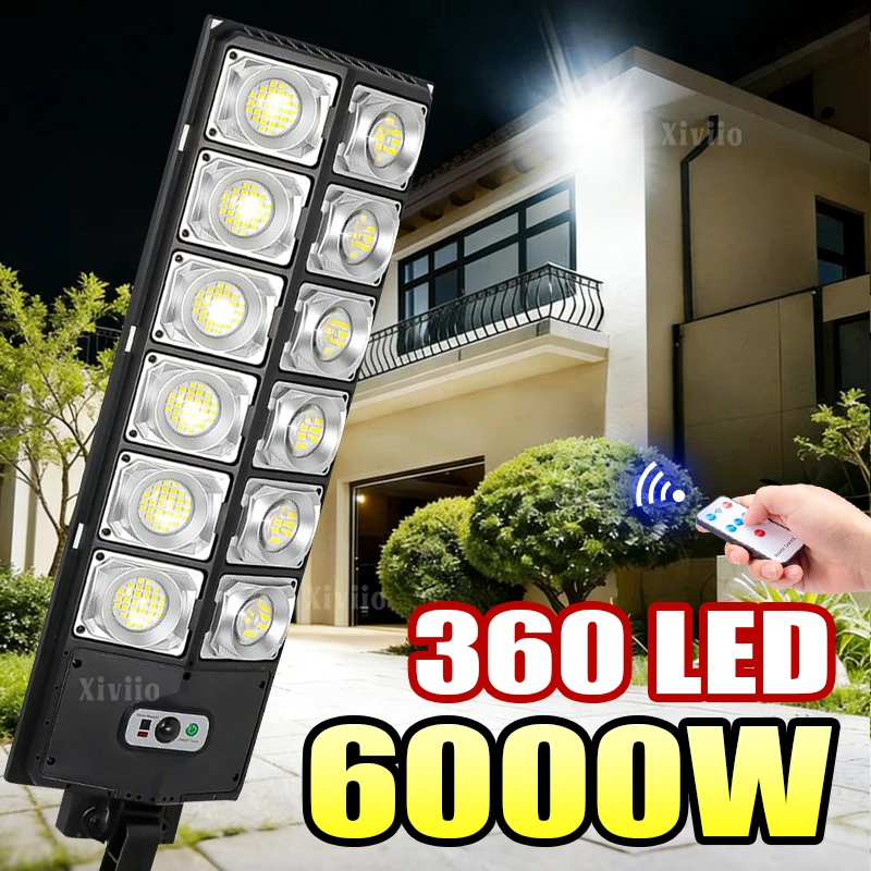 

6000W 360LED Уличная светодиодная солнечная лампа с датчиком движения на пульте дистанционного управления Уличный фонарь IPX65 Водонепроницаемый внешний солнечный свет для проходов во дворе сада и гаражей