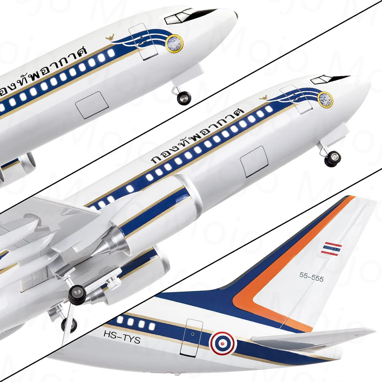 Imagem -05 - Grande Modelo de Aeronave da Força Aérea Tailandesa com Luzes e Rodas Resina Fundida B737 Escala 1:85 47cm Ornam