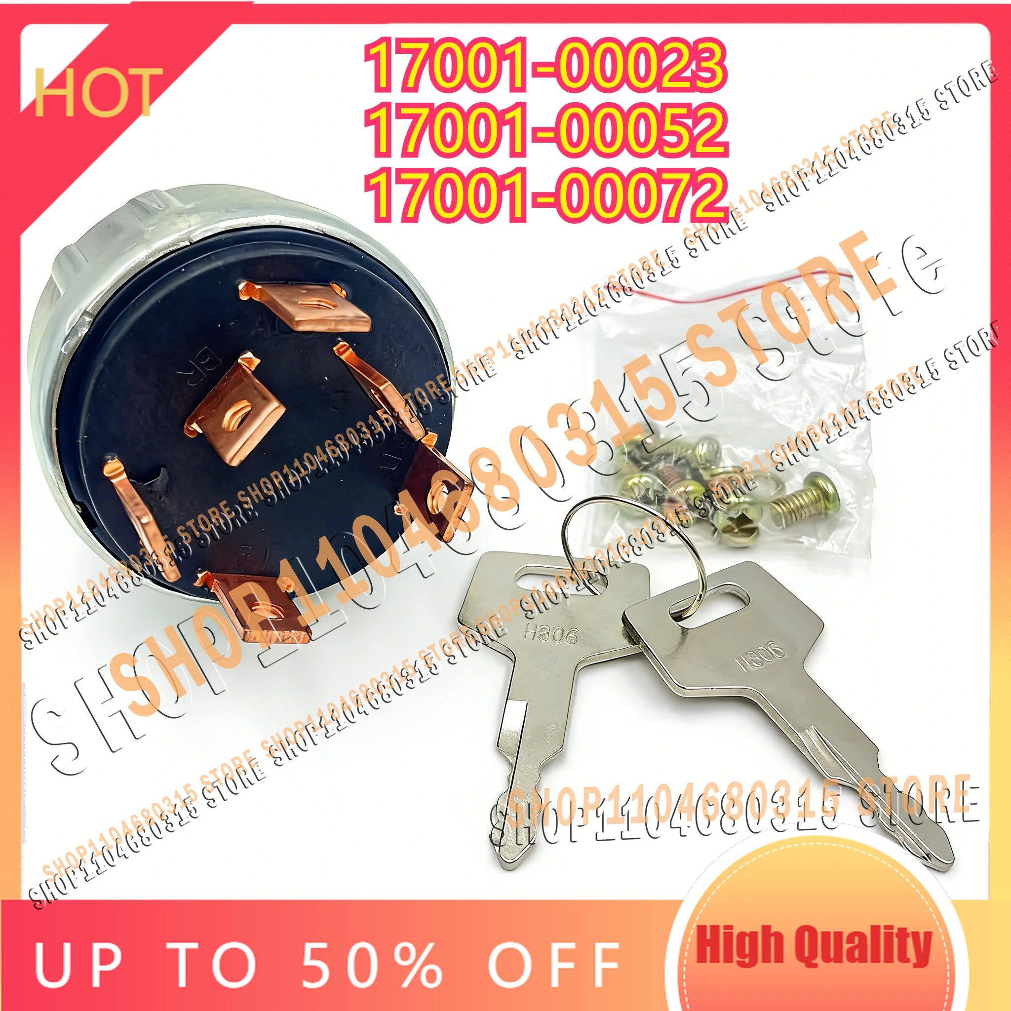 Hot Sale for Takeuchi 17001-00023 17001-00052 17001-00072 New Ignition Switch with 2 Key Excavator TL130 TL150 TB125 TB135 TB145