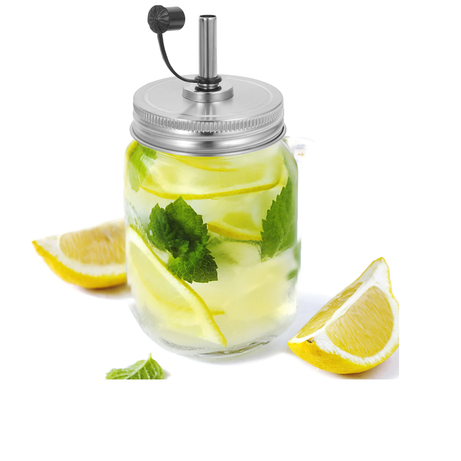 

Stainless Steel 304 Oil Spout Lid Black Cap for Wide Mouth Jars Precise Pouring Anti-Drip Oil Dispenser Jar Cover Kitchen