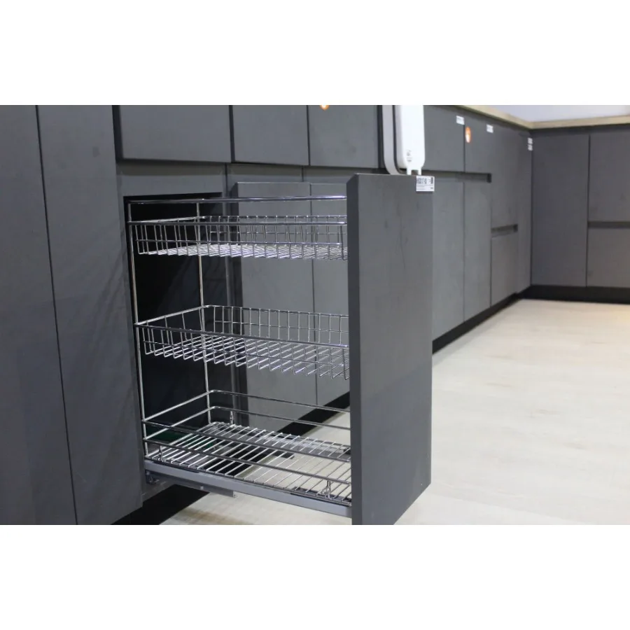 

Kitchen Cabinet Pull Out Basket Three Tier Sliding Organizer One Und Silver