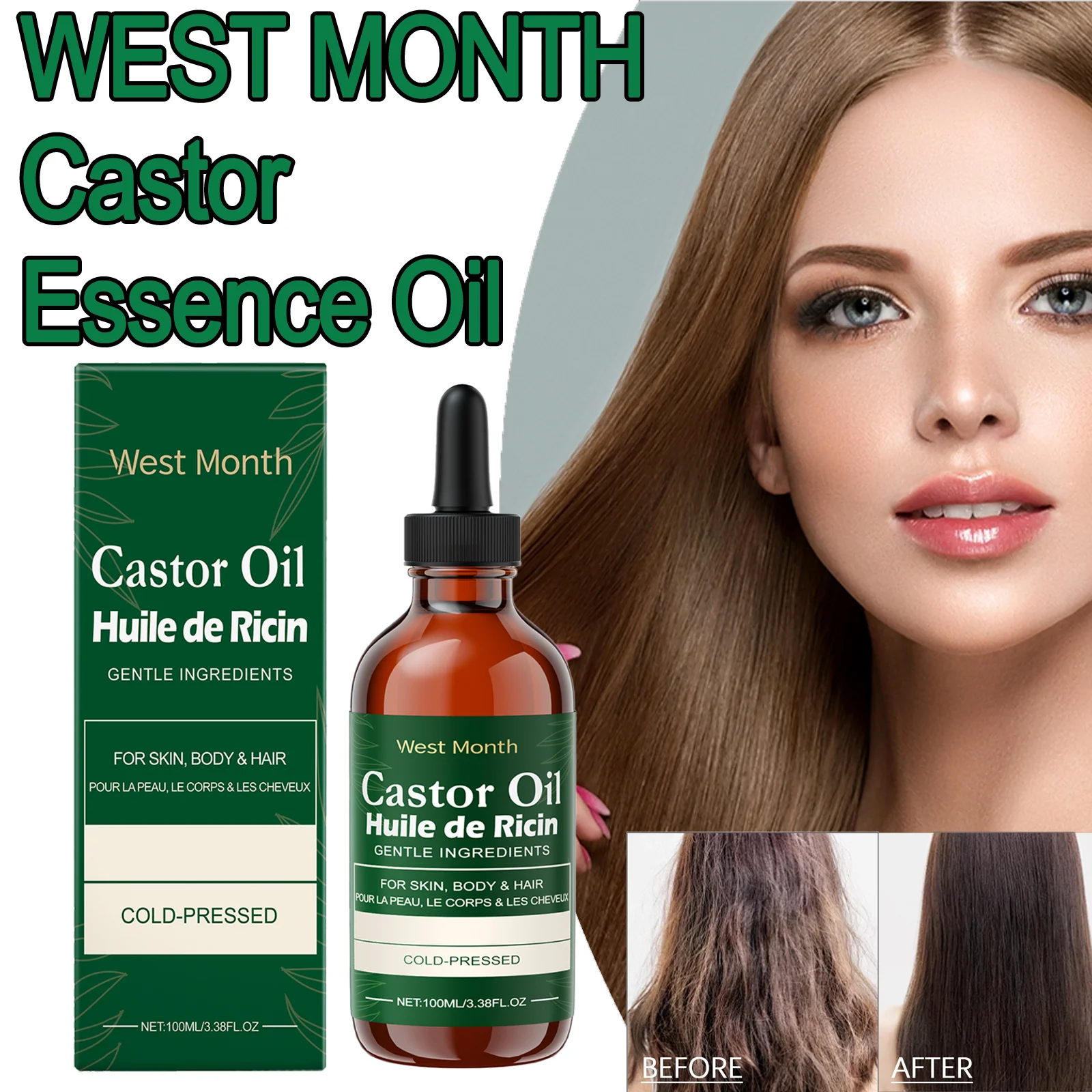 

WEST MONTH 100ml Castor Essence Oil Multi-Effect Care Nourishes Eyelashes Moisturizes Hair Hydrates The Skin Long-Lasting Gentle