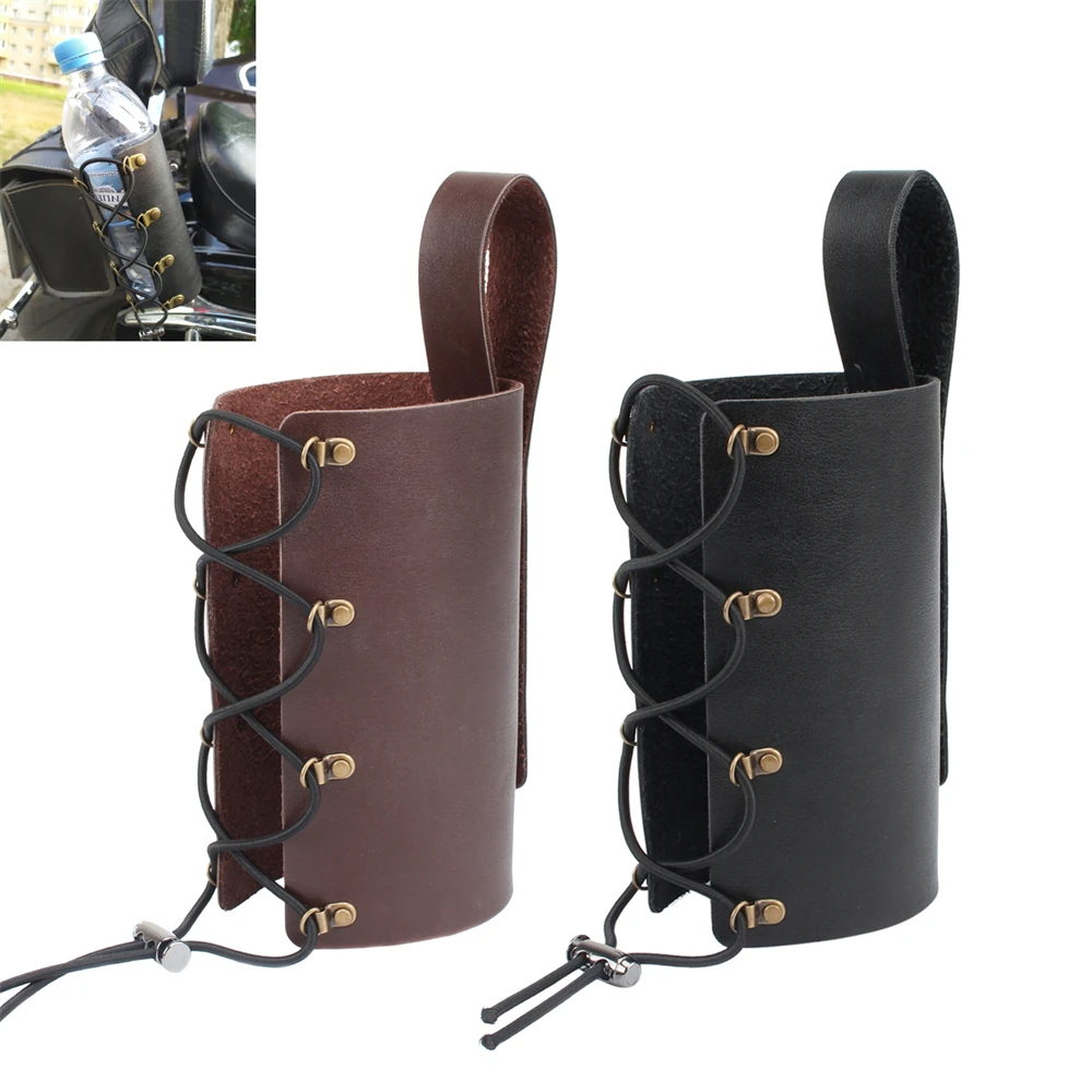 

Motorcycle Bicycle Drink Holder Leather Water Bottle Cup Support Car-styling Outdoor Sports Cup Adapter Universal Brown Black