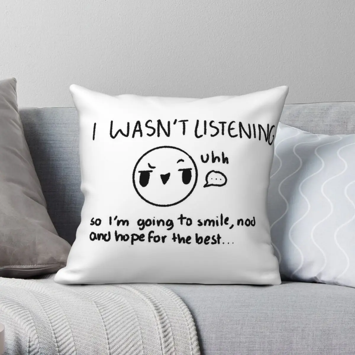 Humor Not Listening Nod Square Pillowcase Polyester Linen Velvet Creative Zip Decor Pillow Case Home Cushion Cover 18