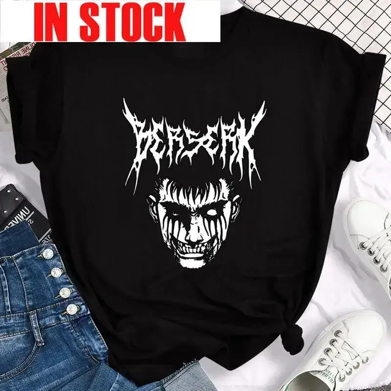 Japanese Anime Berserk Graphic Print T Shirt Casual Fashion Vintage Crew Neck Short Sleeve Plus Size T Shirt Women