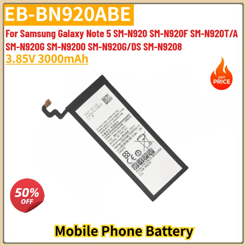 

EB-BN920ABE High Quality Phone Battery 3.85V 3000mAh for Samsung Galaxy Note 5 SM-N920 N920F N920G N9200 N9208 Brand New