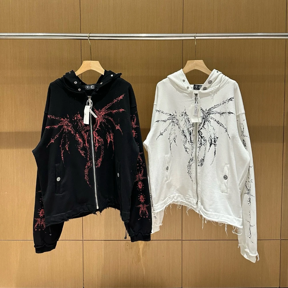 

Thug Club 2026 Heavy-duty Ribbed Devil Embroidery Rivet Loose Fitting Hooded Sweatshirt for Men Trendy Outerwear