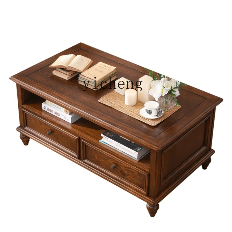 ZC ash wood all solid wood coffee table TV cabinet coffee table combination small apartment living room retro and old furniture