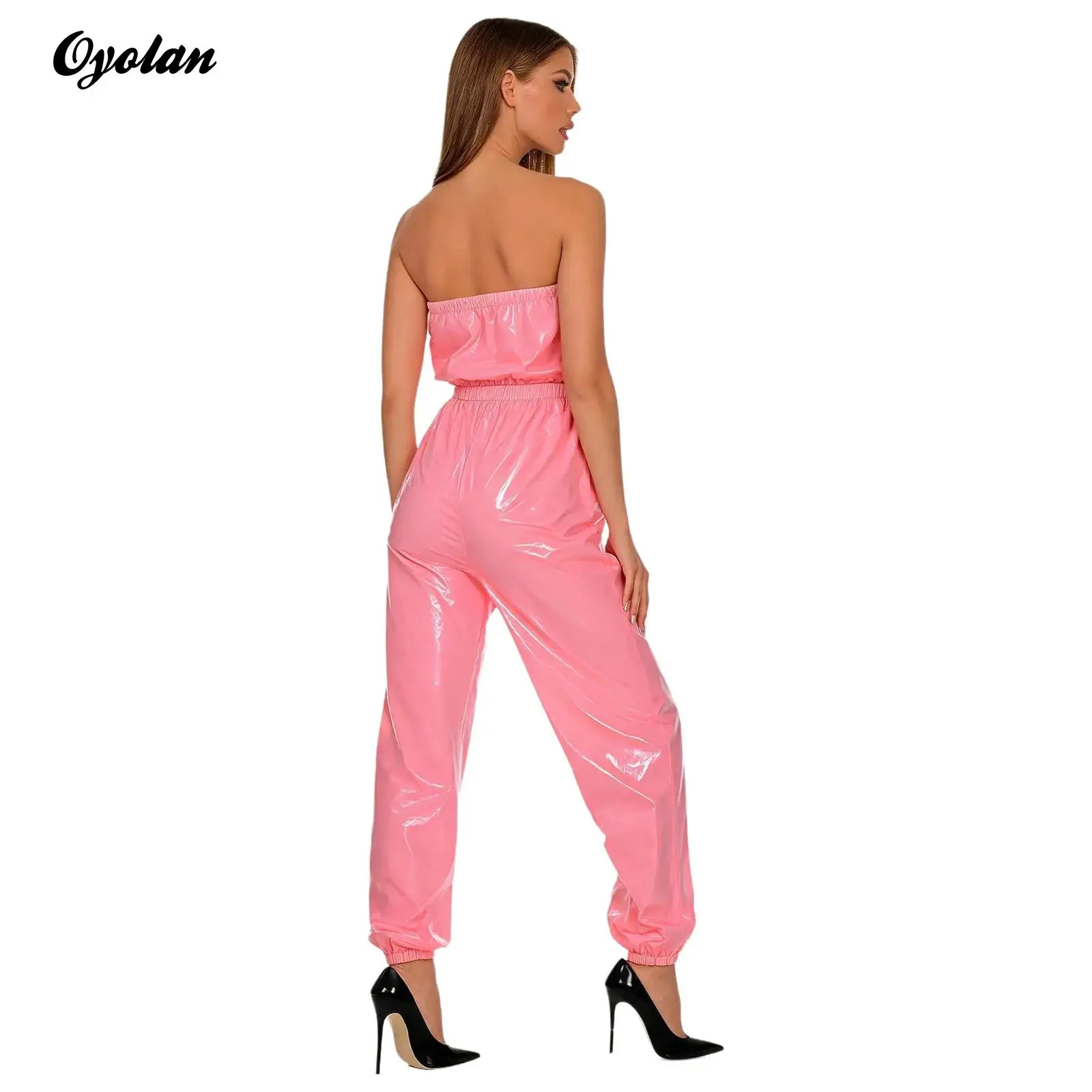 Womens Water Resistant Jumpsuit Strapless Bodysuit Glossy Tube Rompers Diaper Cover Elastic Waist Leg Opening Adaptive Clothes