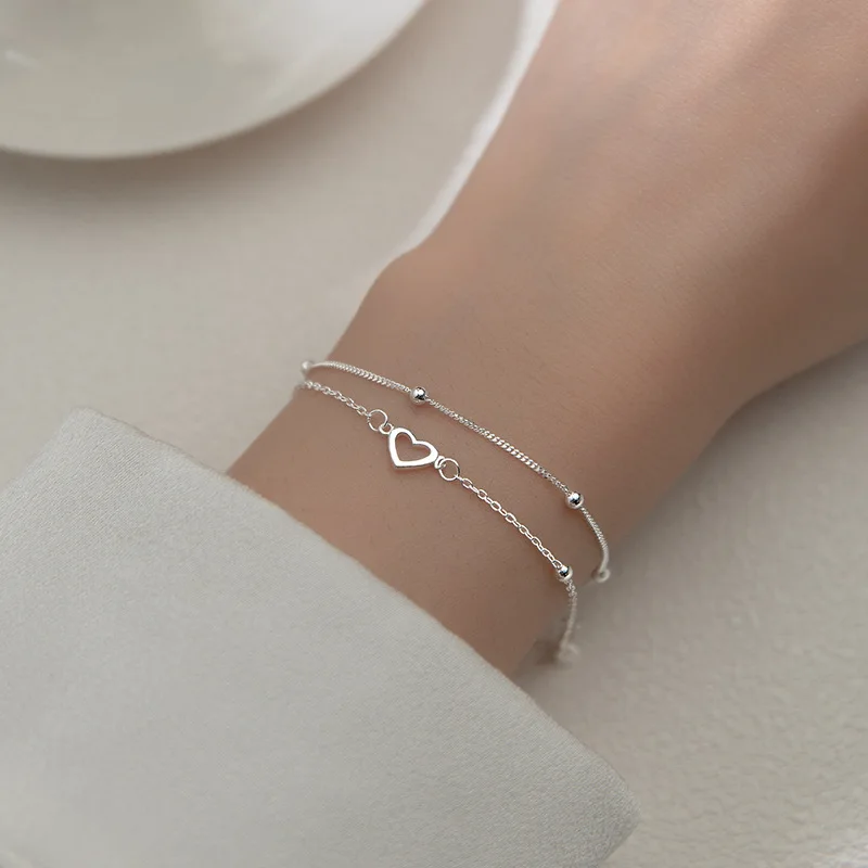 La Monada 16+3cm Layer Chain Bracelets For Women Silver 925 Jewelry Fine Heart 925 Sterling Silver Women\'s Bracelet Female