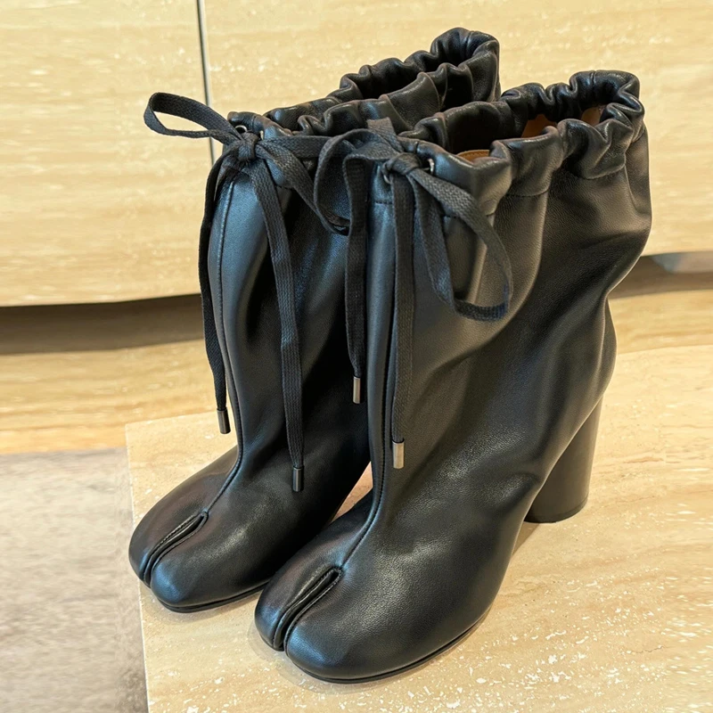 

Liyke, осенне-зимние уютные женские ботильоны из мягкой кожи с разделенным носком, модные женские ботильоны на высоком каблуке с эластичной лентой, ботинки «Челси» на массивном каблуке