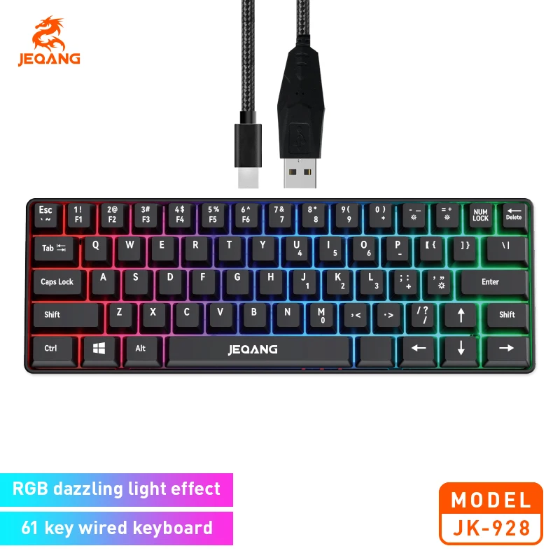

JEQANG JK-928 Проводная RGB-клавиатура 61-клавишная проводная клавиатура с подсветкой