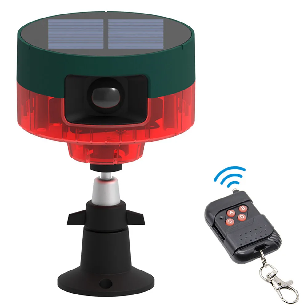 Solar-Tauben-Vogelabwehrmittel mit Blinklicht, 1200 mAh, Tierabwehr, kabellose Fernbedienung, 13 Geräusche, IP55, für Bauernhöfe, Obstgärten