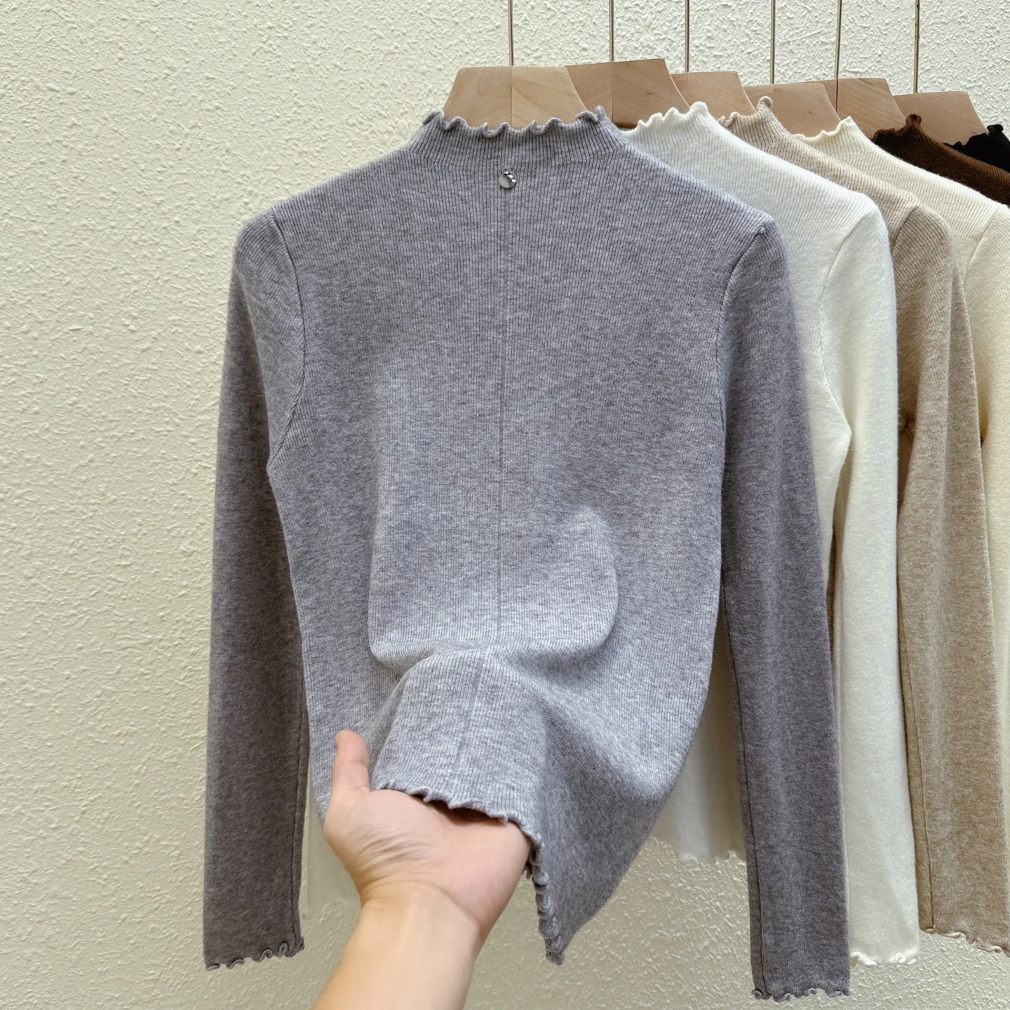 Autumn Winter Half-Neck High Elastic Soft Knit Top Clothing For Women Slim Long Sleeve Pullover Bottoming Sweater Woman