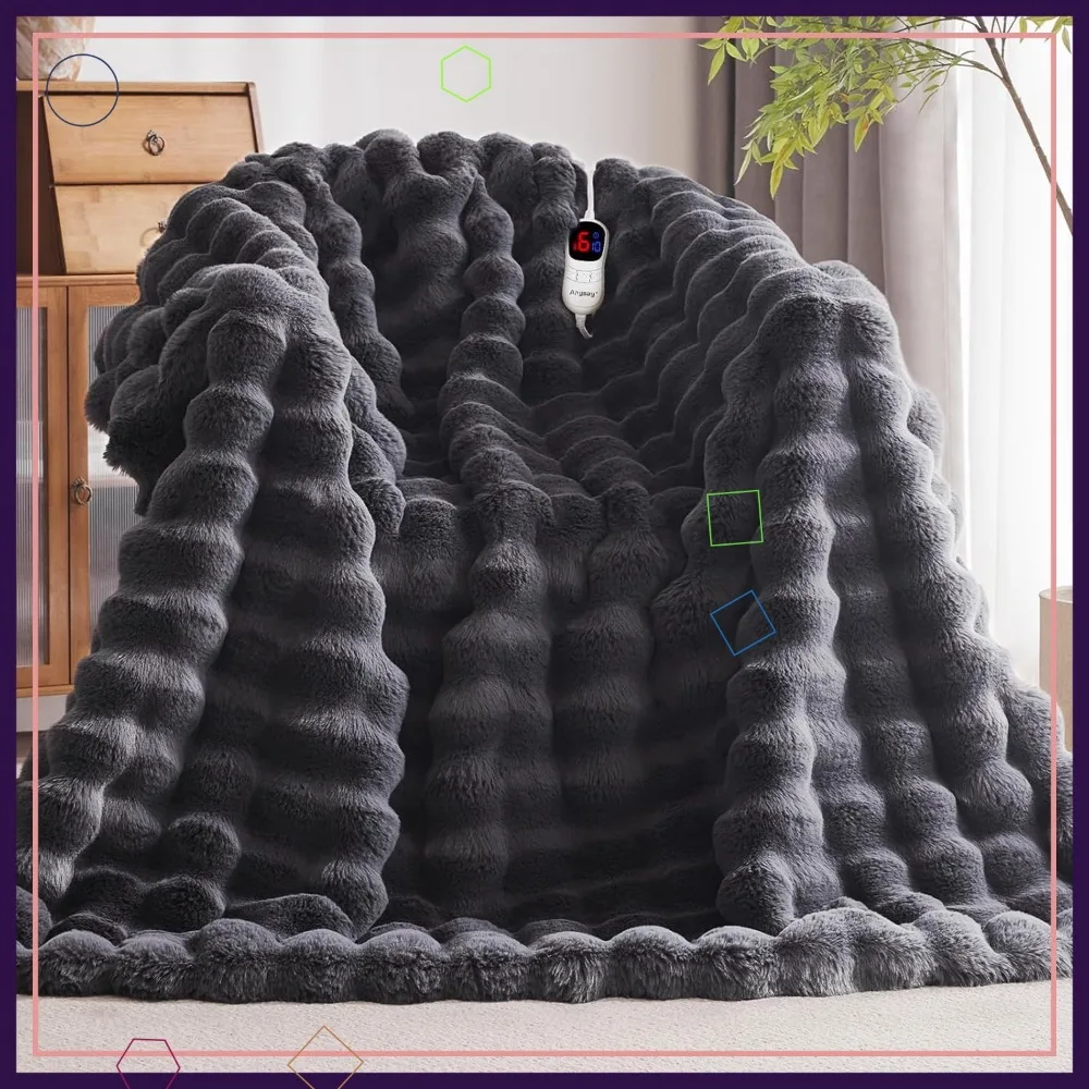 

Electric Heated Blanket with Auto-Off Timer, 10 Heat Levels, Overheat Protection, 50x60 Inches, Dark Grey