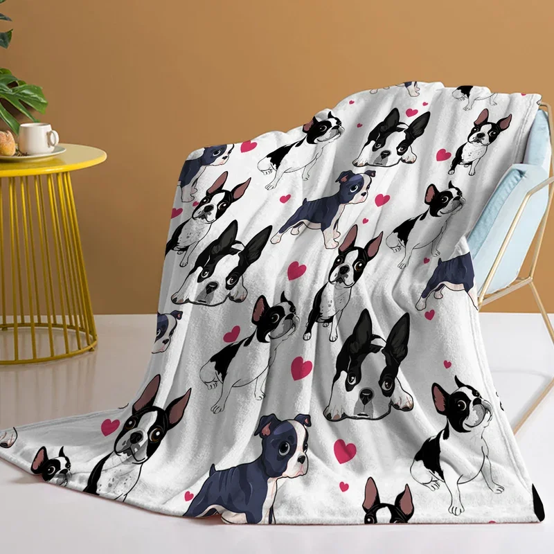 Funny Pug Dog Blanket Cute Pug Dog with Erect Ears Design Flannel Fleece Throw Blanket Soft Blanket for Bed Couch Sofa Chair@0￥