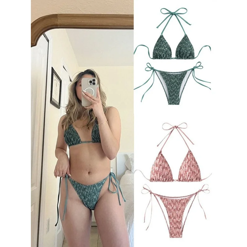 

2024Summer New Swimsuit Women's Sexy Three-Point Halter Strap Beach Bikini Swimsuit