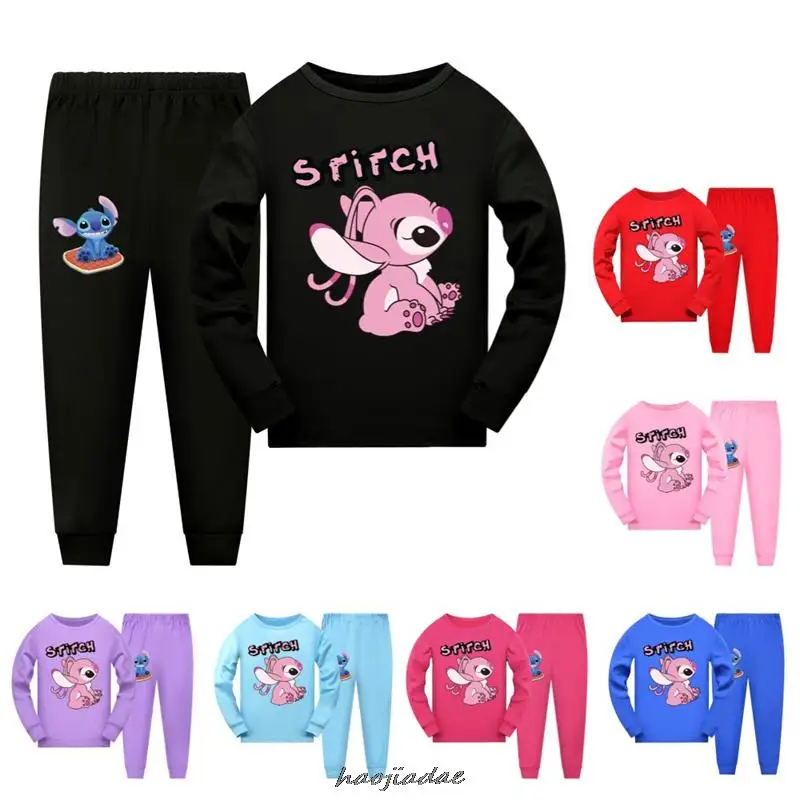 Hot Lilo And Stitch Boys Girls Pajamas Spring Autumn Long Sleeve Children Clothing Sleepwear Cotton Pyjamas Sets Kids 2 -15 Year