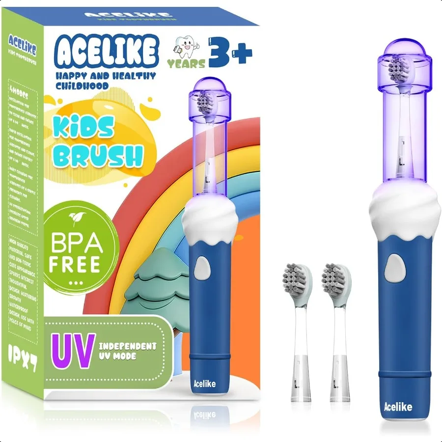 

Электрическая зубная щетка для малышей с защитой от ультрафиолета, безопасная и гигиена, мягкая щетина, EasyGrip, силиконовая ручка, 4 режима, 2 минуты, таймер, один C