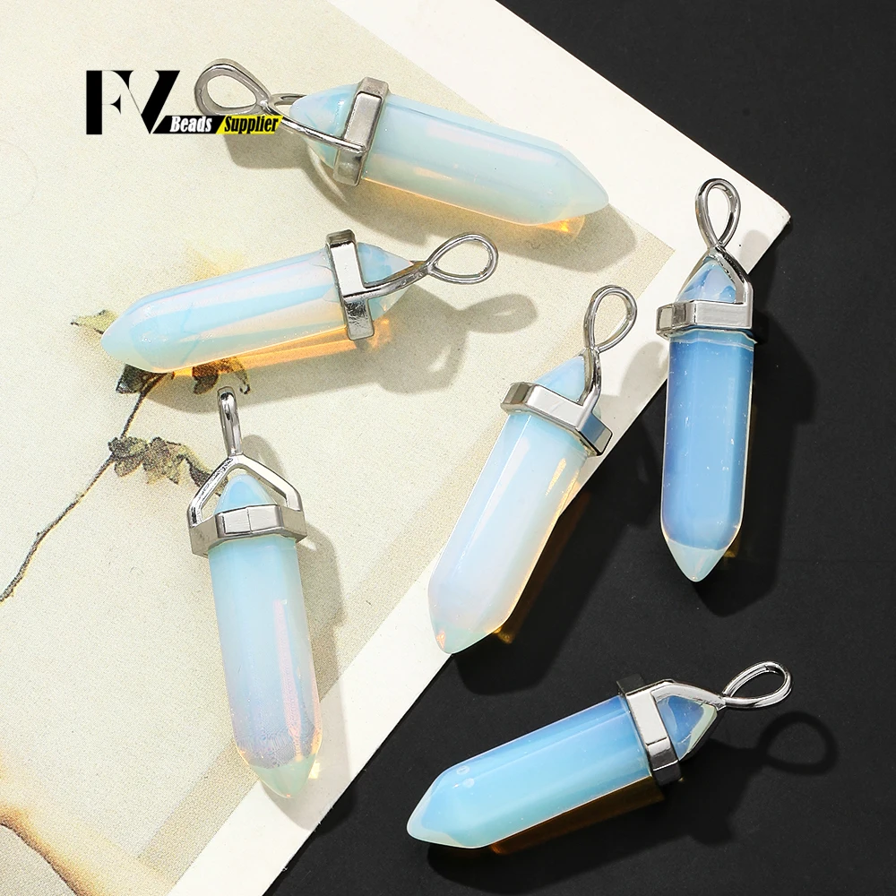 5 個天然石ペンダントビーズオパライト六角プリズムペンダントジュエリー作成 DIY ブレスレットネックレスアクセサリー用 1