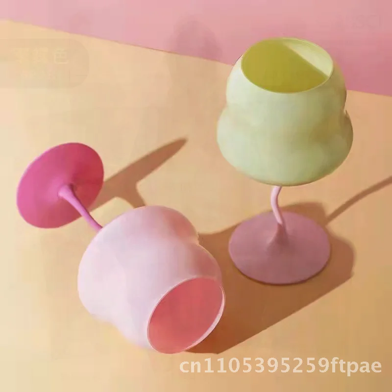 Macaron Candy Twisted Glass Cup European Style Wine Glass Girly Heart Goblet Contrast Color Creamy 100ML Capacity Nordic Style