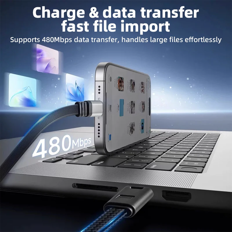 Vyvylabs 240W USB-C Einziehbares Kabel Magnetische Aufbewahrung Schnellladekabel 480Mbps Datenübertragung Einstellbare Länge Kompakter Typ C – Detail 3